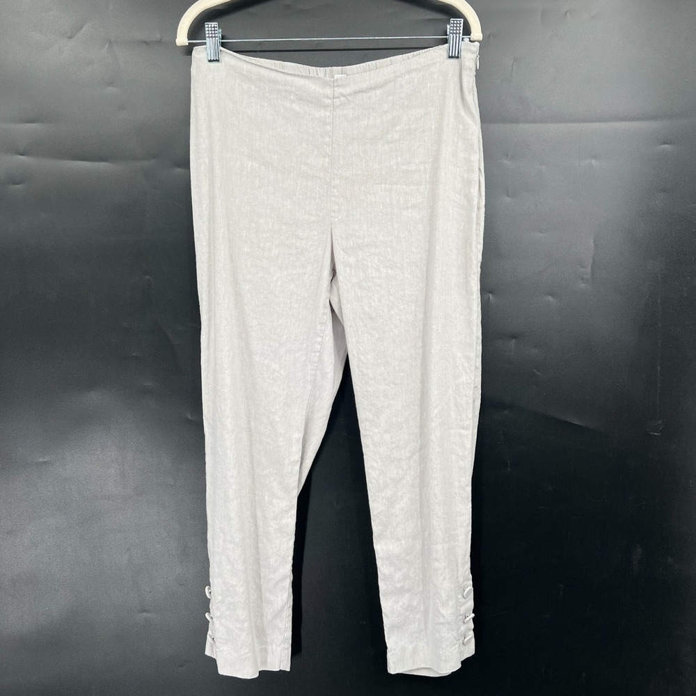 J.Jill linen stretch button ankle pants light gray slim leg boho minimalist M